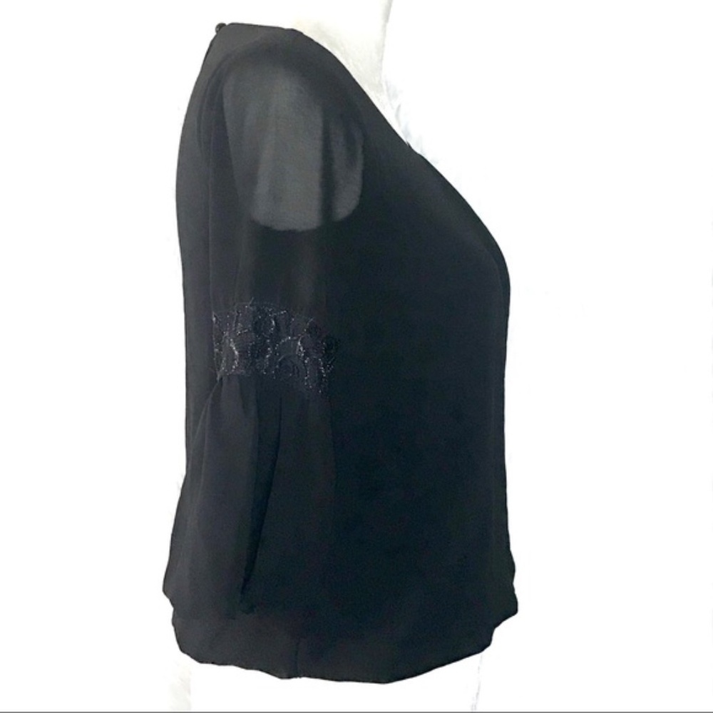 💎 BCX 3/4 bell gold lace chiffon crop blouse - Picture 3 of 8